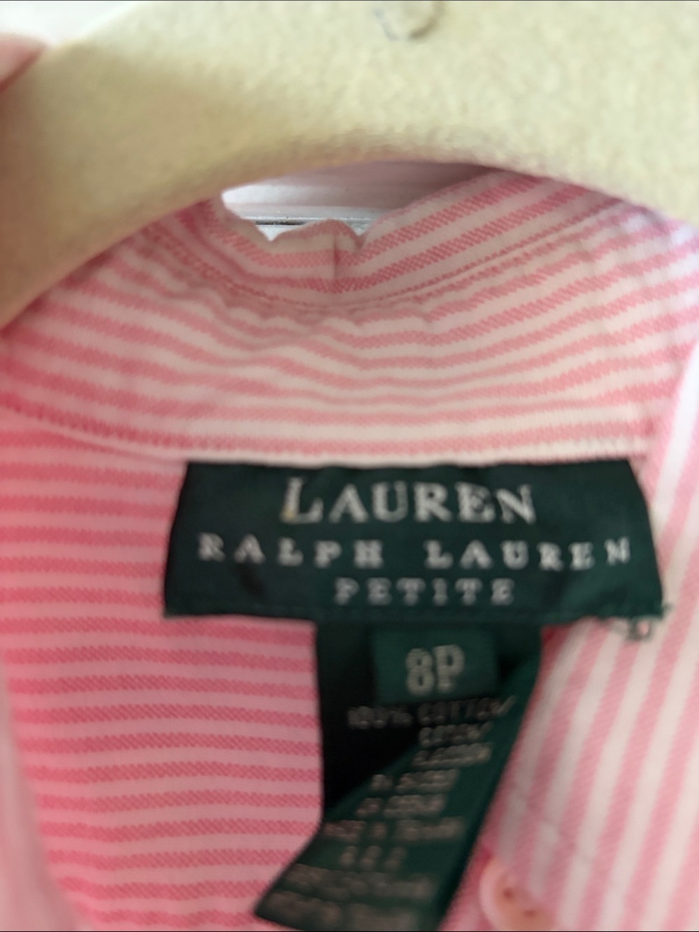 ViNT. Ralph Lauren pink white pin stripe crest on pocket button down blouse 8P. - Picture 4 of 4